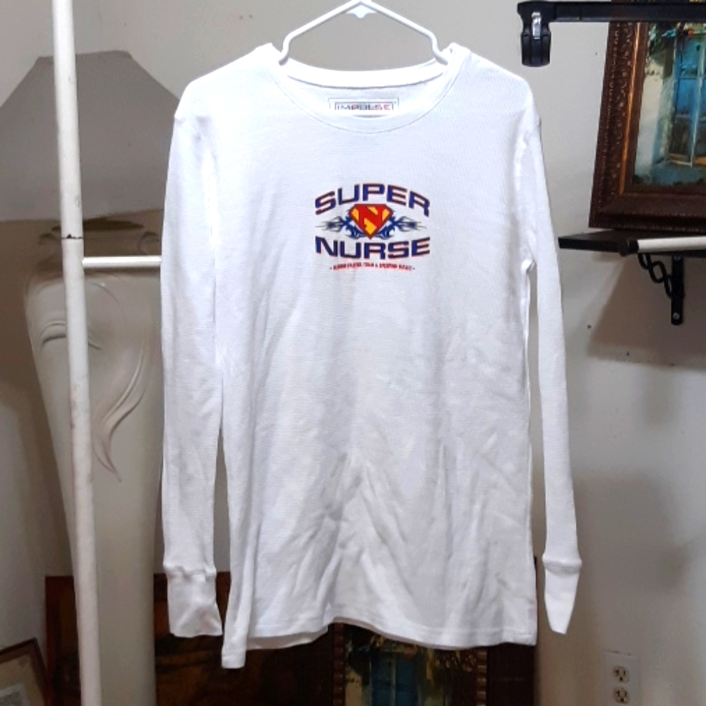Nurse Superhero Long sleeve Thermal Tshirt Sz XL Crewneck With Graphic